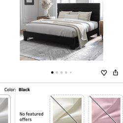 Allewie King Upholstered Platform Bed Frame – Black – NEW