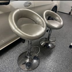 2 Grey Leather Bar Stools 