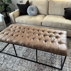 Tufted Faux Leather Coffee Table, 56x27x18