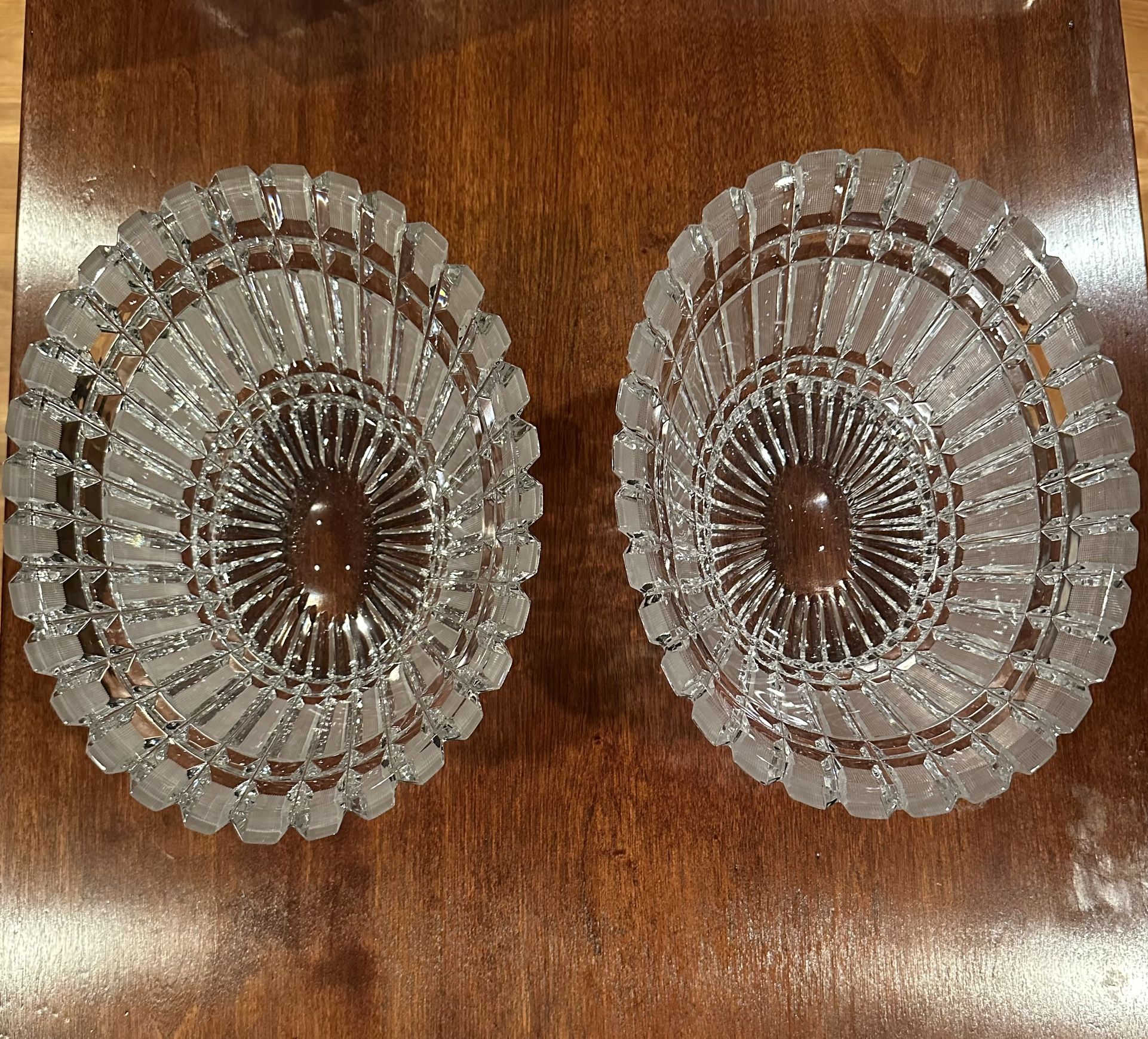 Pair Of RUSSIAN OVAL RIBBED CUT CRYSTAL CENTER PIECE
