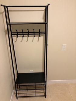 Black Metal Entryway Hall Tree with Hooks