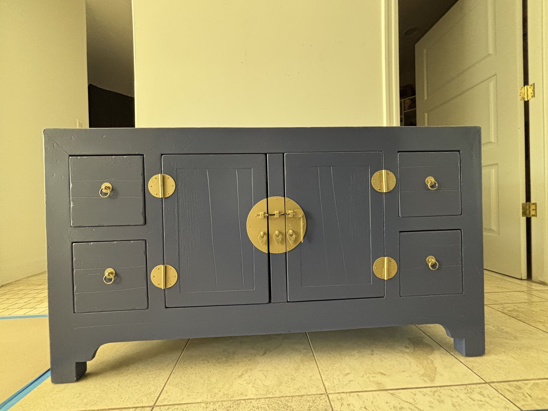 Beautiful Room & Board Blue Wood Storage Chest