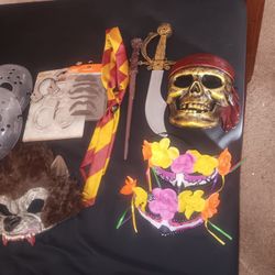 Box Of Halloween Accessories,  Masks , Headbands , Etc