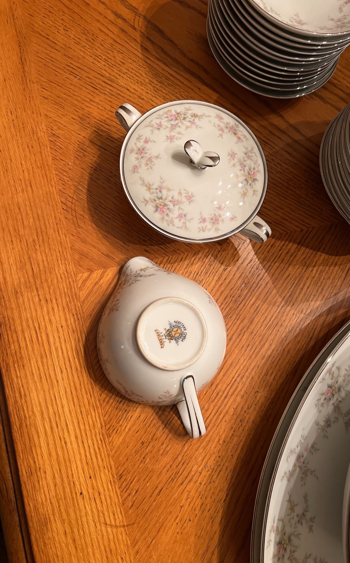 Vintage Noritake Arlene  Coral Porcelain With Platinum Trim