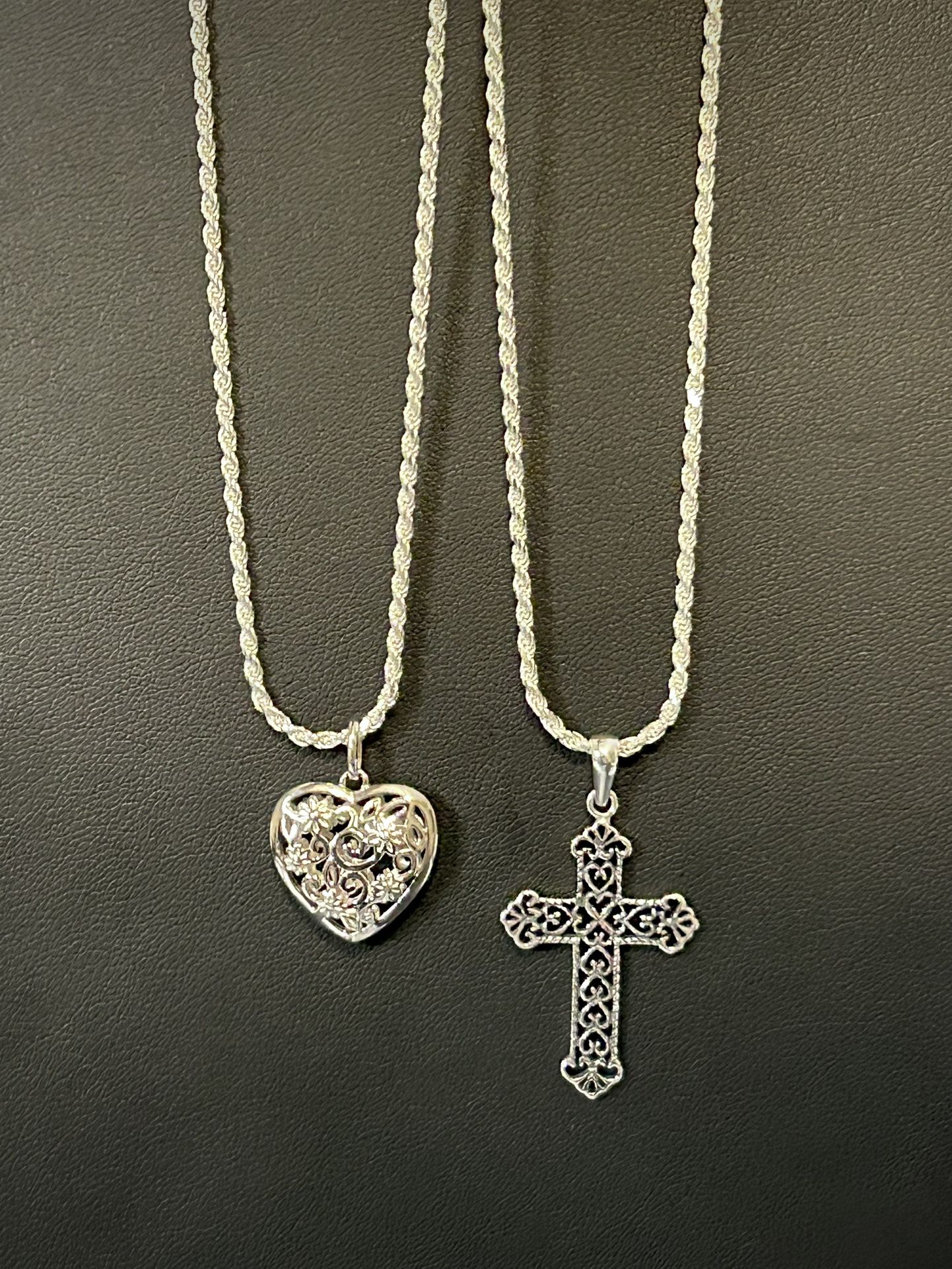 Sterling Silver Rope Chain Necklace – 1.8 MM (20 Inch) – Heart or Cross Pendant