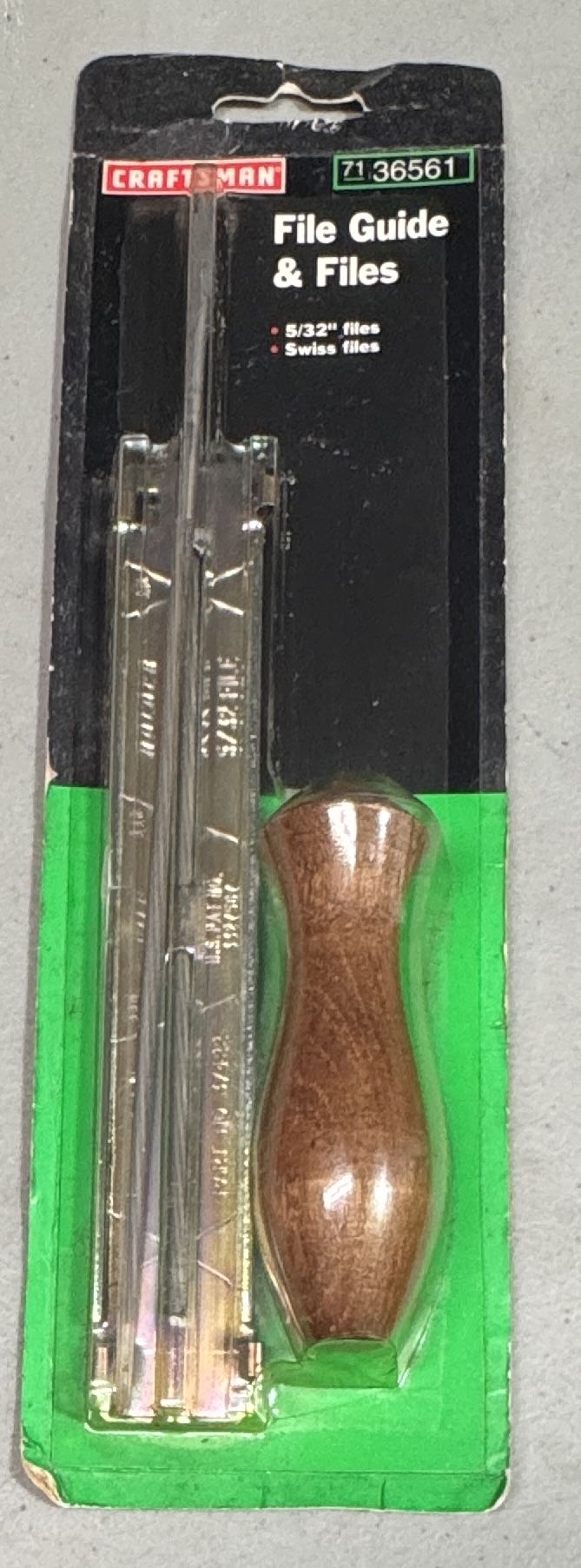 Vintage Craftsman 5/32-Inch Chainsaw File Guide with Files Part#71-36561. Swiss files. Package shows some wear!