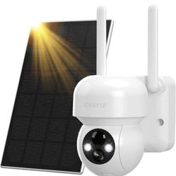 Solar Security Camera Outdoor with Solar Powered, 2K 3MP Color Night Vision PTZ WiFi Camera Built-in 9600mAh Battery with Motion Detect 