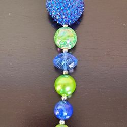 Seahawks Football 6" Charm and Blue Green Beads