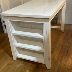 Farmhouse White Wooden Table with Shelves