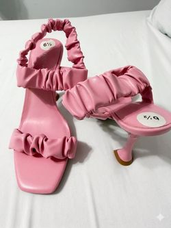 Nine west Vibrant Barbie Pink Ruched Sculptural Heel Sandals - Size 6.5