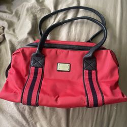 Michael Kors, Red with black trim and silver hardware, medium size purse