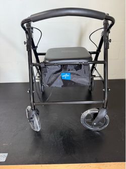 NEW Medline Folding Rollator Walker with Seat & Storage Bag Black