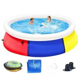 8ft X 24in Inflatable Swimming Pool, Outdoor Above Ground Pool, Top Ring Blow Up Pool