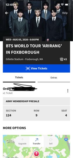 BTS ARIRANG Foxborough MA ticket