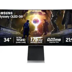 Samsung - 34" Odyssey OLED G8 Curved Ultra-WQHD 175Hz FreeSync Prem Pro and G-Sync Compatible Smart Glare Free Gaming Monitor - Silver