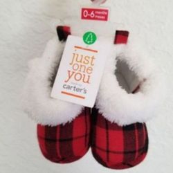 Carter's Baby Plaid Sherpa Slipper Boot Christmas 0-6 months, brand new