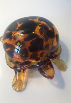 Made in Italy -Unique Fabulous Hand Blown Glass Tortoise Color Turtle 7” L x 4” H x 5 1/4 “ W