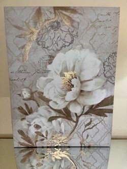 Gray Golden Floral Canvas Artwork