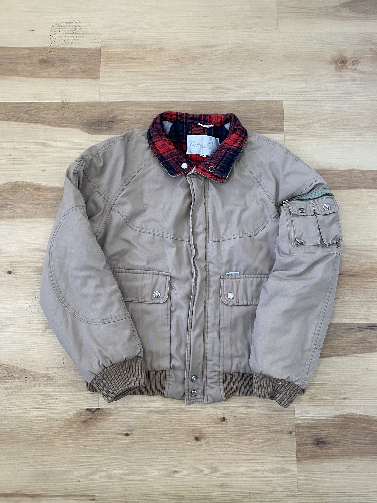 Vintage 80’s Tan Checkered Lined Windbreaker Bomber Jacket
