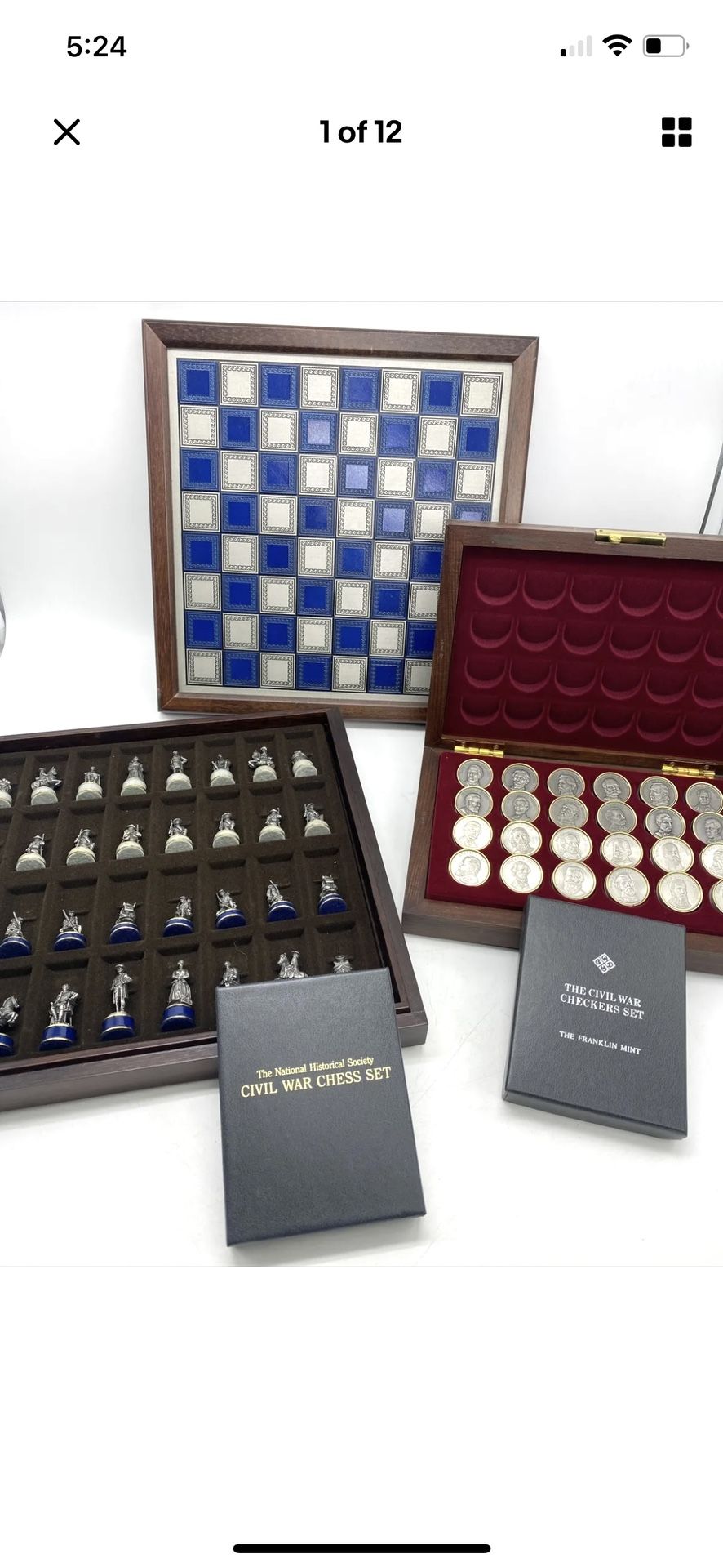 National Historical Society Civil War Pewter Chess Checkers Set Franklin Mint