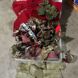 Holiday Christmas Box of Bows Ribbons and Silk Flowers