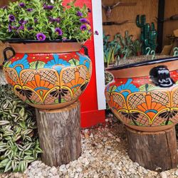 Glazed Terracotta Mexican Talavera Pots