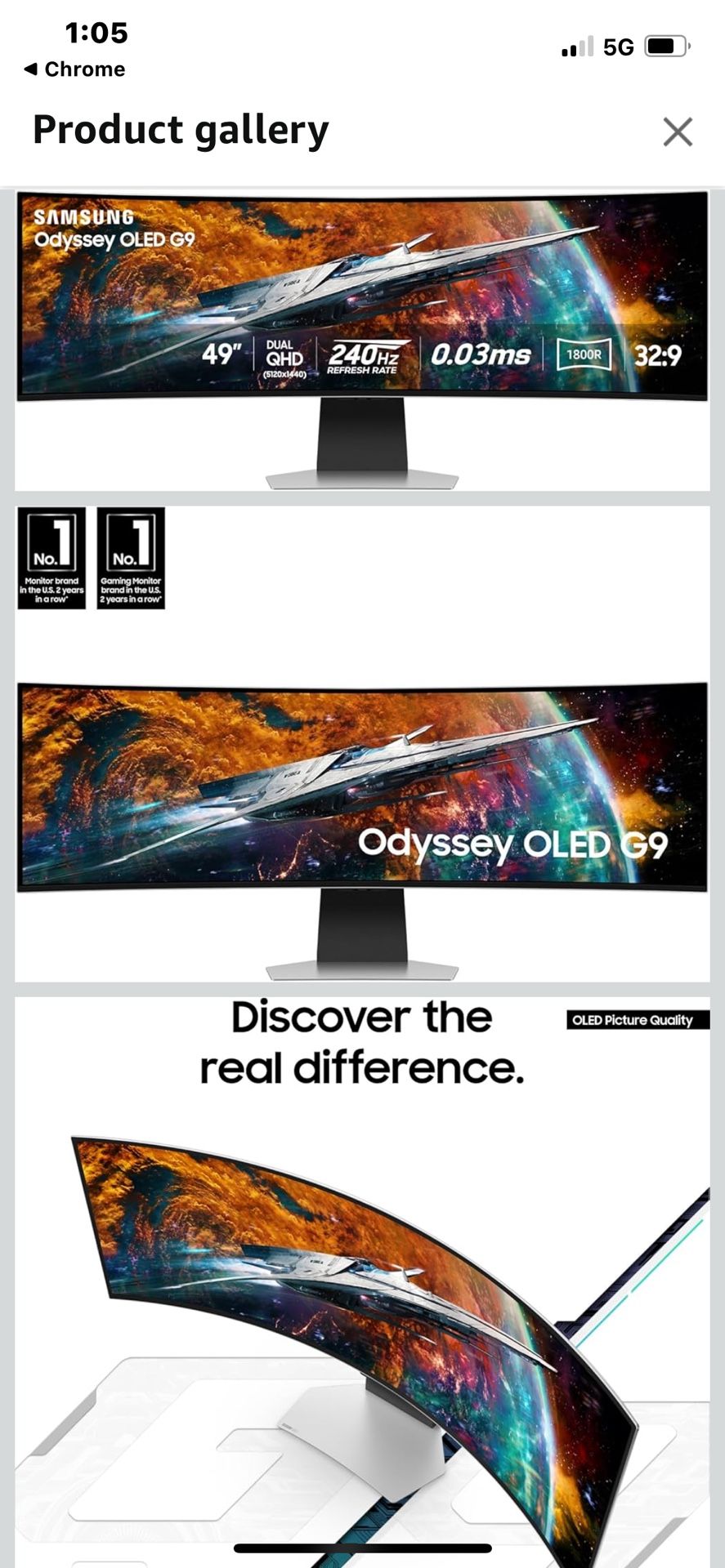 Samsung Odyssey OLED G9 G95SC 49" QD-OLED Gaming Monitor, Smart, Dual QHD, 240Hz, Curved, AMD Freestyle Premium Pro, G-Sync Compatible, Neo Quantum Pr