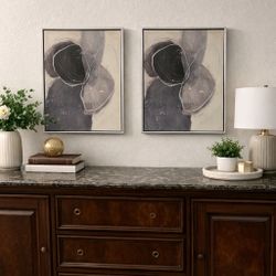 Modern Abstract Wall Art Set (2) – Neutral Designer Style Framed Prints