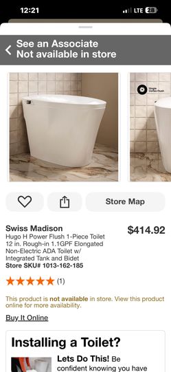 Swiss Madison Hugo H Power Flush 1-Piece Toilet 12 in. Rough-in 1.1GPF Elongated Non-Electric ADA Toilet w/ Integrated Tank and Bidet