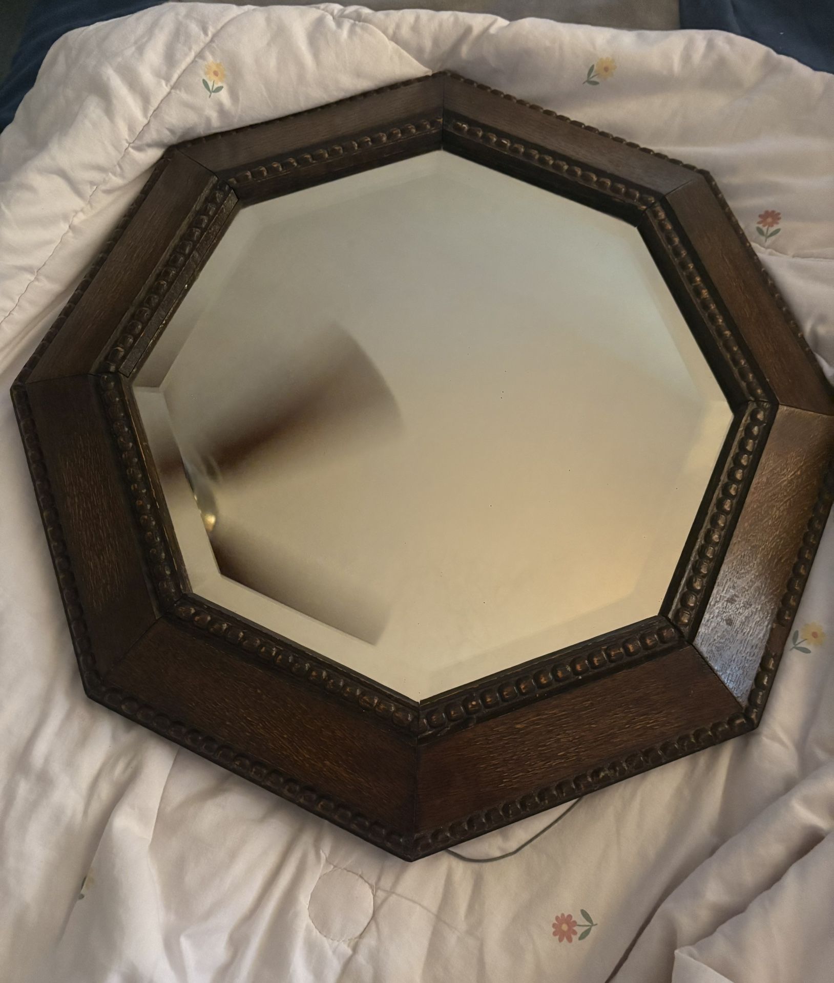 Antique Oak Wood Beveled Mirror