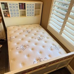 Full Size Bed Frame With Cabinet, Plug  Outlet And Night Stand 