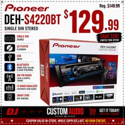 Pioneer DEH-S4220BT Single Din Stereo Bluetooth USB Am/Fm Radio 13-Band Equalizer CD Player 🚨 Payment Options Available 🚨 No Credit Needed 🚨