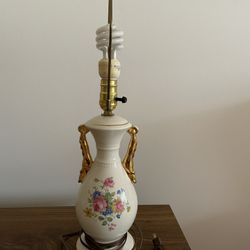 Beautiful Antique Bone China Porcelain Lamp- Hand Painted Flowers 