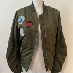 TOPSHOP Olive Green Bomber Jacket with Patches