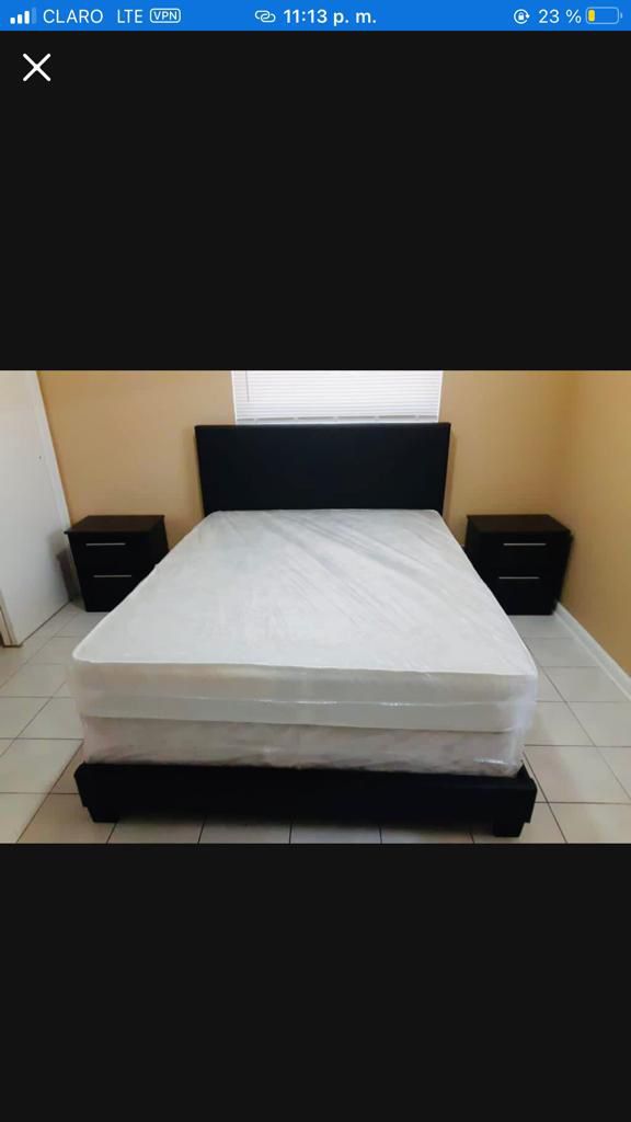 Black 5pcs Bedroon Set ( Include Bed Mattress Box And 2 Night Stands )
