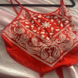 red bandana shirt  crop top