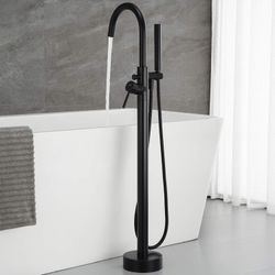 Freestanding Bathtub Faucet Tub Filler Faucets Black Single Handle Floor Mounted with Handheld Shower