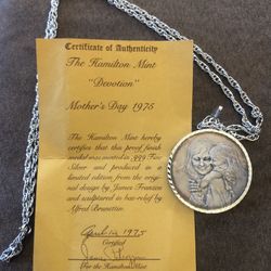 Vintage 1975 James Franzen Sterling Silver .999 Mothers Day DEVOTION Pendant On 27” Chain-Hamilton Mint 48.8 G