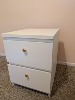 White 2-Drawer Nightstand with Gold Knobs