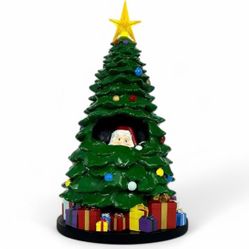 Christmas Tree Peek A Boo Santa Star LED Light 10.6" Table Center Ornament Decor