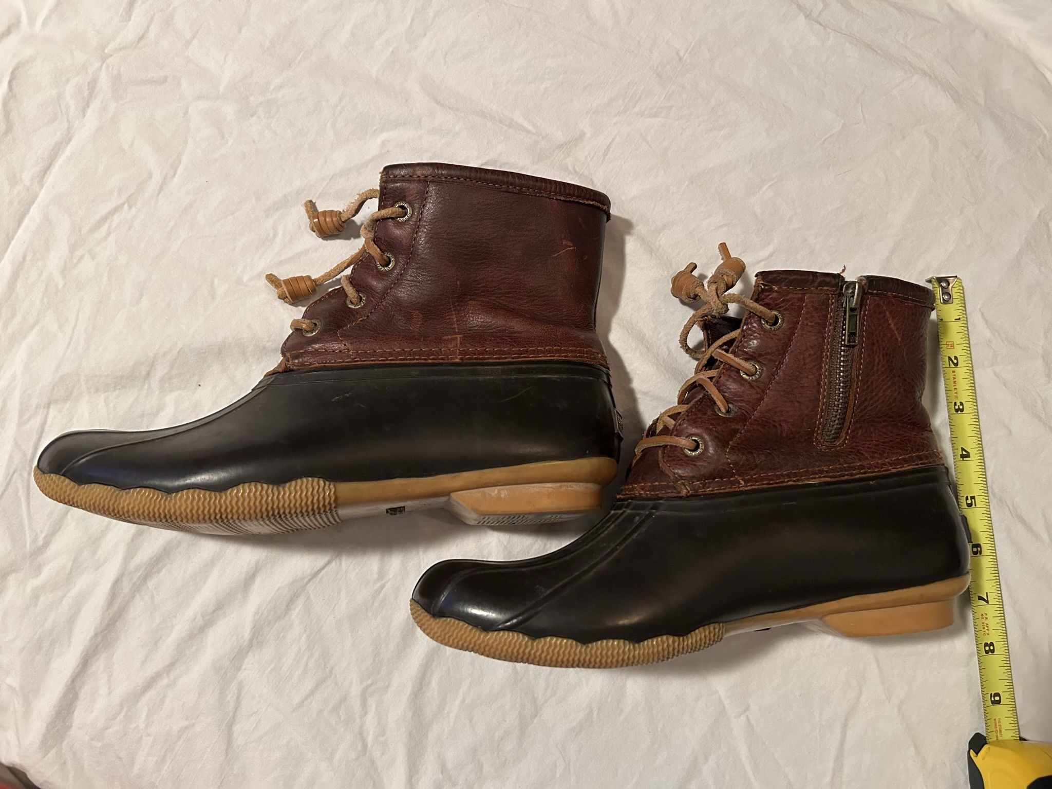 Sperry Women 8.5 Saltwater Boots rain weather shoe high ankle leather rubber