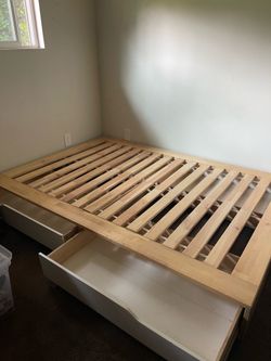 MALM Bed Frame with Storage (birch/white, Full)