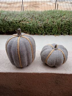 Herringbone Fabric Decorative Pumpkins Set of 2