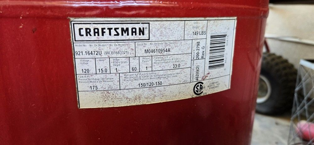 33 Gal Craftsman Air Compressor
