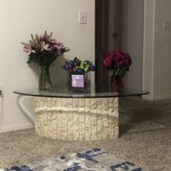 Stunning Sculptural Stone & Glass Coffee Table – Vintage / Post-Modern