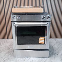 KitchenAid 30-Inch Dual Fuel Downdraft Slide-In Range with 4 Sealed Burners, 17,000 BTU, 6.4 cu. ft. Convection Oven, Downdraft (KSDG950ESS-D-4350)