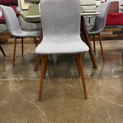 Armless Grey Fabric Side Chairs w/ Brown Metal Legs