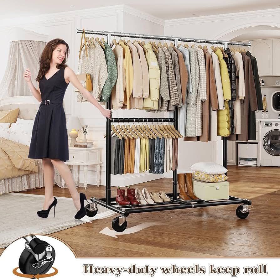 NEW IN BOX - Clothing Rack 410 LBS Rolling Clothes Rack with Wheels Adjustable