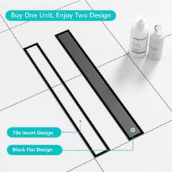 (Brand New in Box)  Neodrain 28" Matte Black Linear Shower Drain,2-in-1 Flat& Tile Insert Cover 304 Stainless Steel,Fast Drainage, Durable,Rectangle S