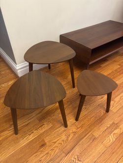 Mid-Century Modern Walnut Nesting Tables Set of 3